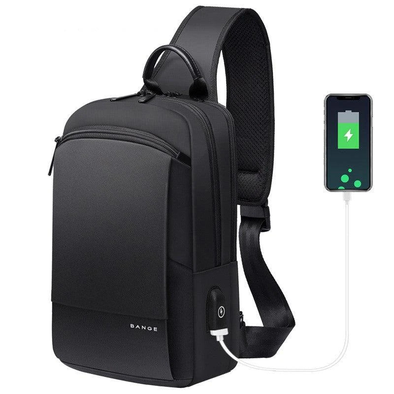 Casual men's USB oxford cloth chest bag with multiple pockets and USB charging port