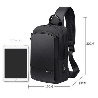 Casual men's USB oxford cloth chest bag with multiple pockets and USB charging port