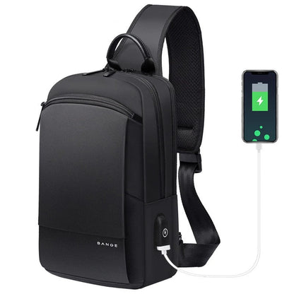 Casual men's USB oxford cloth chest bag with multiple pockets and USB charging port