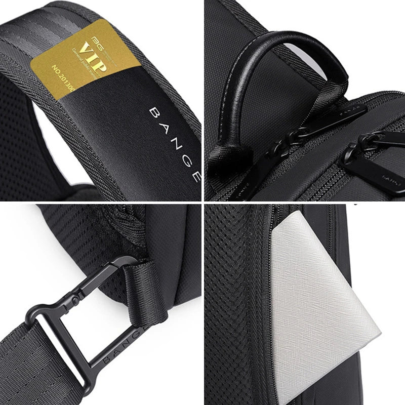 Casual men's USB oxford cloth chest bag with multiple pockets and USB charging port