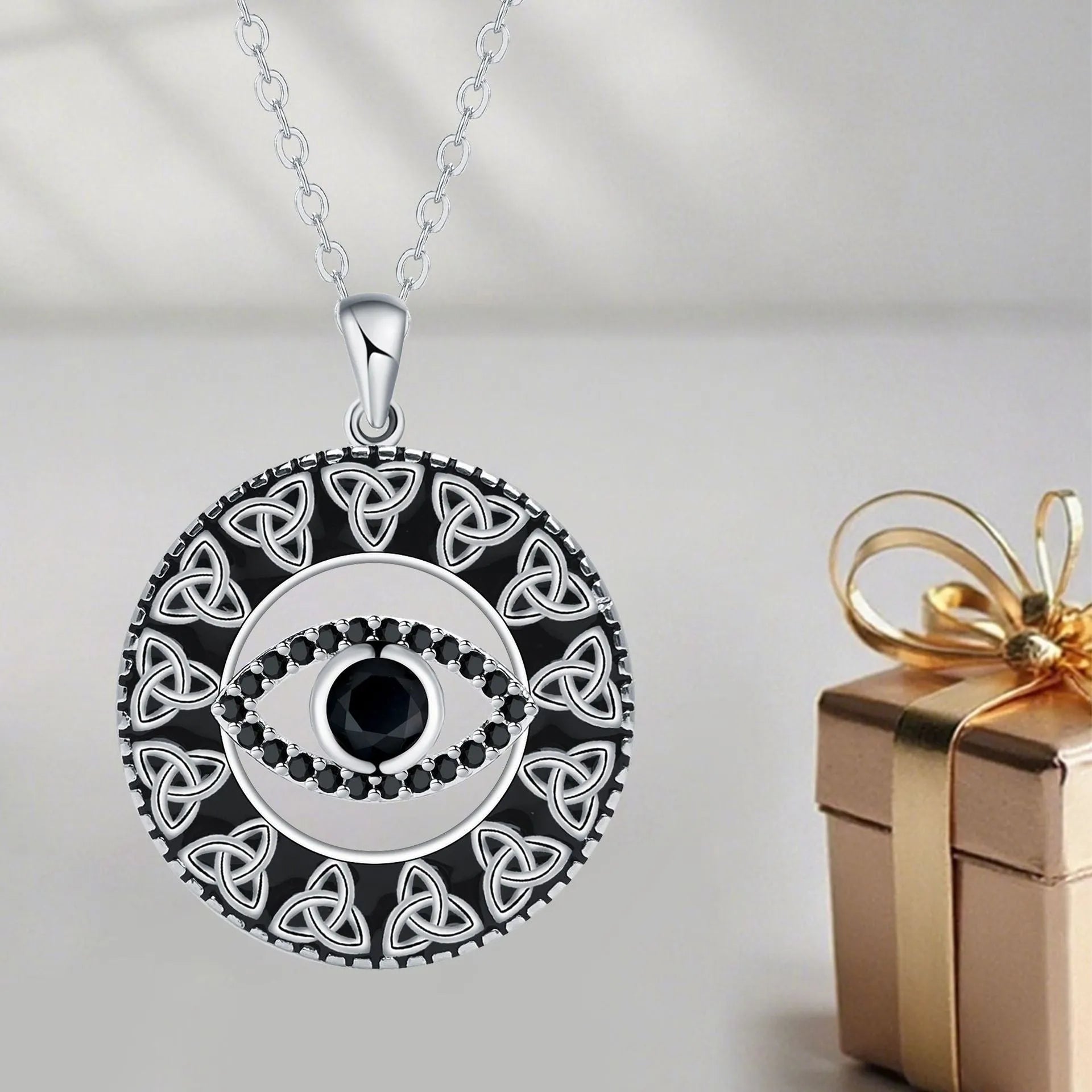 Copper Devil's Eye necklace with evil eye pendant on cross chain for women