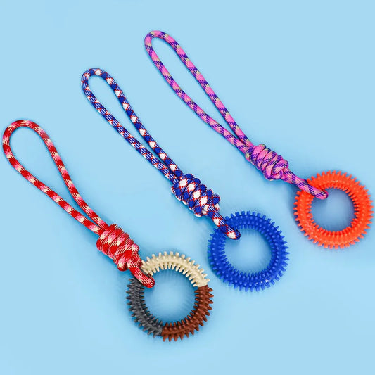 43cm blue braided rope dog toy with knot design for puppy chewing and dental health