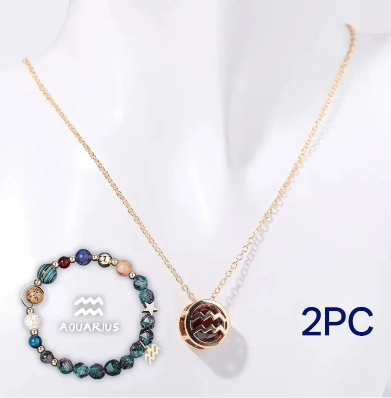 Natural stone beaded necklace and matching bracelet jewellery set showing one of 12 available style variations.