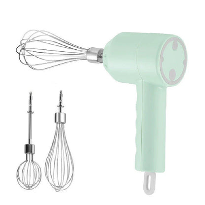 Cordless mini wireless electric hand mixer with whisk and beater attachments, available in green, white, and pink colors