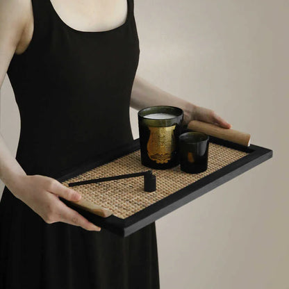 Pine dining tray with compartment design showing two size options for organised serving