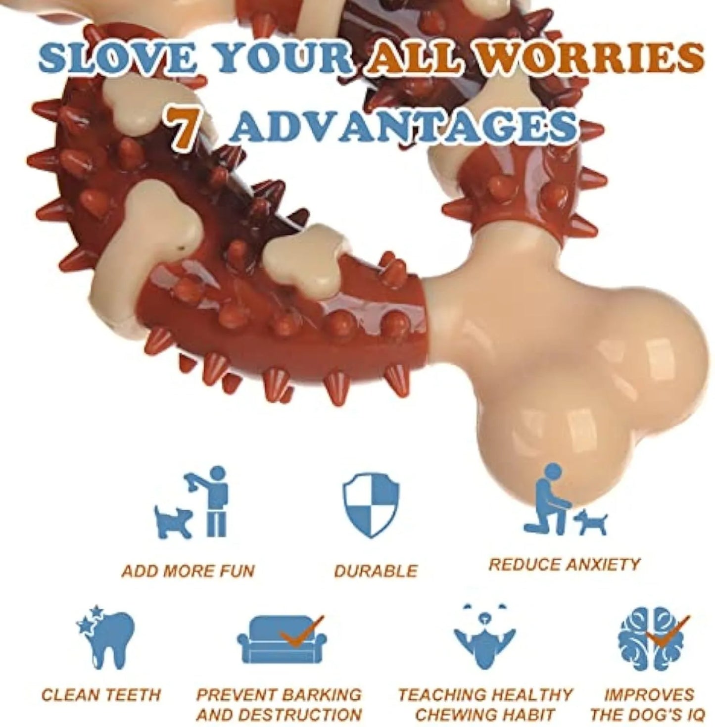 Bone-shaped natural rubber dog toy for teeth grinding and anxiety relief in two sizes