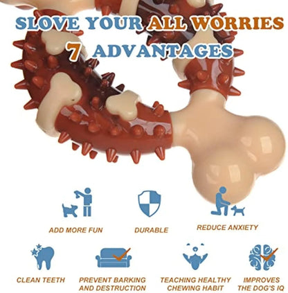 Bone-shaped natural rubber dog toy for teeth grinding and anxiety relief in two sizes
