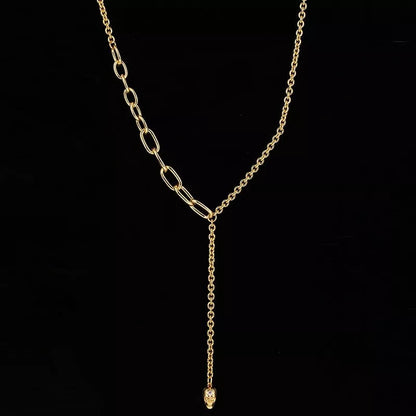 Punk style Y-shaped necklace with zirconium skull pendant and mixed gem inlaid