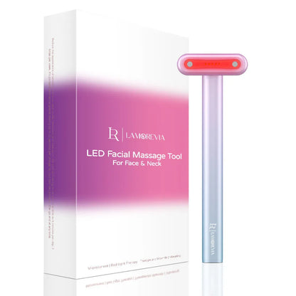 Wand face and neck massager with rotatable 90 degree head, EMS micro-current, vibration and LED red light