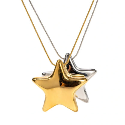 Radiant 18K gold-plated star necklace with stainless steel pendant and ball bead chain
