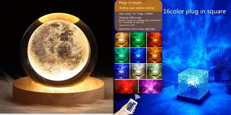 Mesmerizing water wave ambient LED table lamp with remote control, creating a serene and calming atmosphere in any room