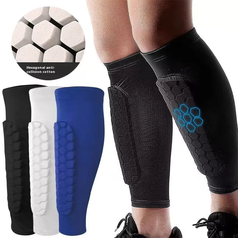Men's anti-collision non-slip honeycomb shank protection foot sock in black, blue, and white