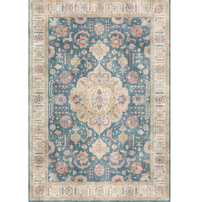 Short pile wool carpet with woven plant patterns in navy blue colour, rectangular shape for study flooring