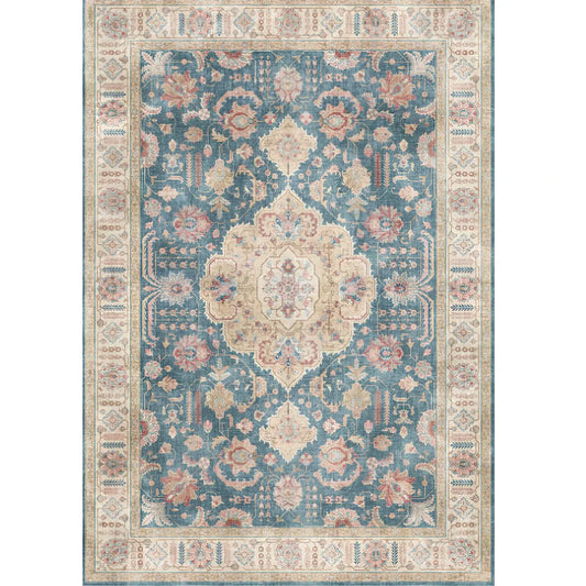 Short pile wool carpet with woven plant patterns in navy blue colour, rectangular shape for study flooring