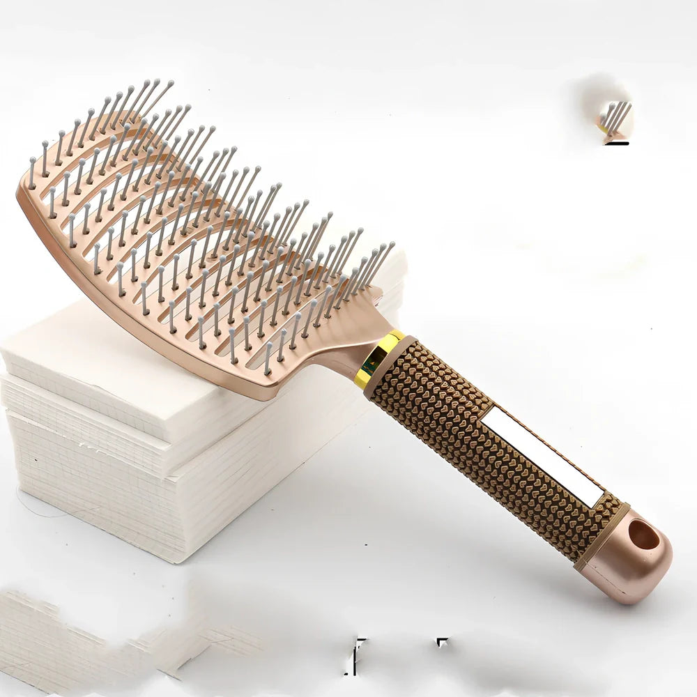 Large curved hairbrush with boar bristles showing 15cm width and natural bristle distribution