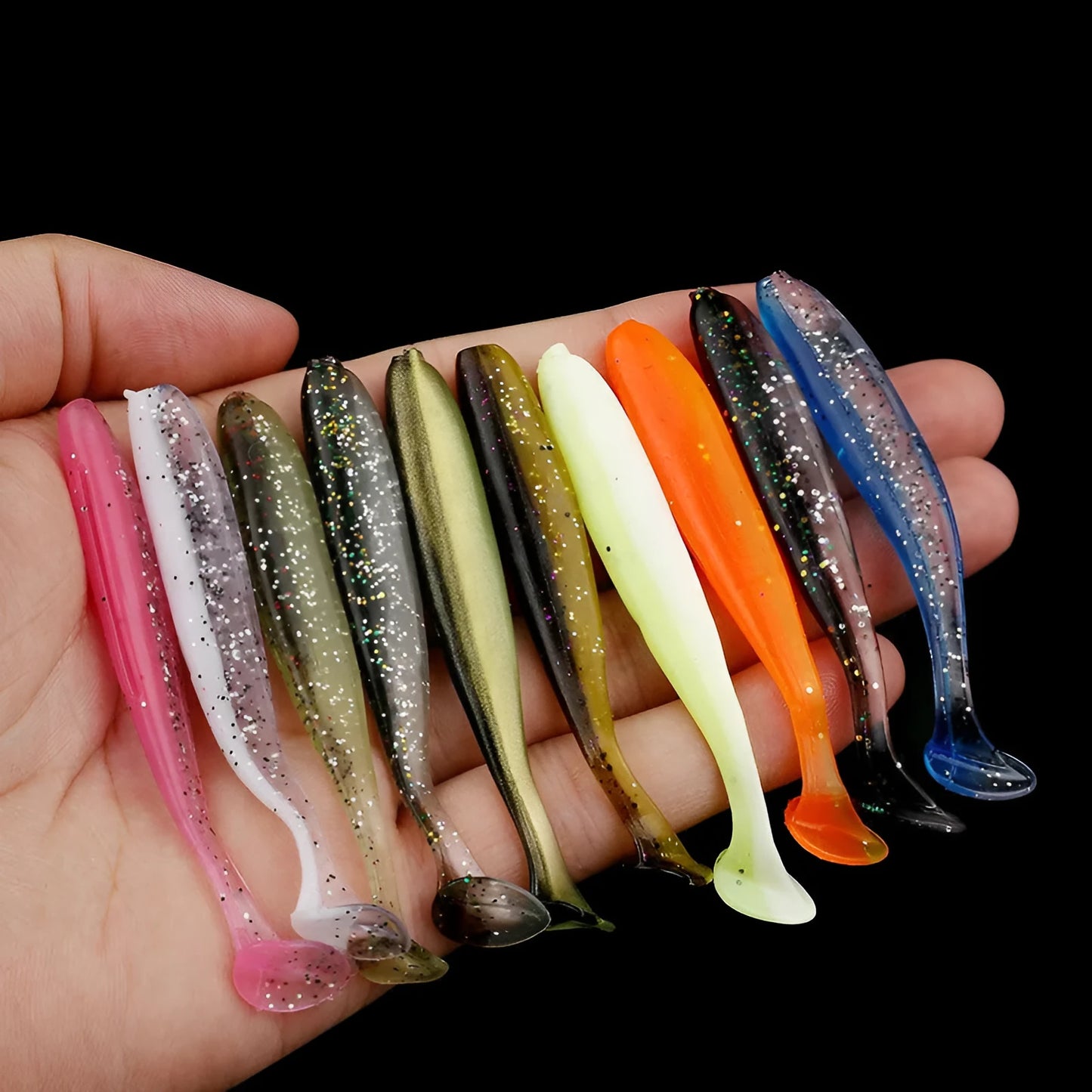 7cm soft worm fishing lure with two-tone T-tail in various colours for Mandarin fish and Topmouth Culter