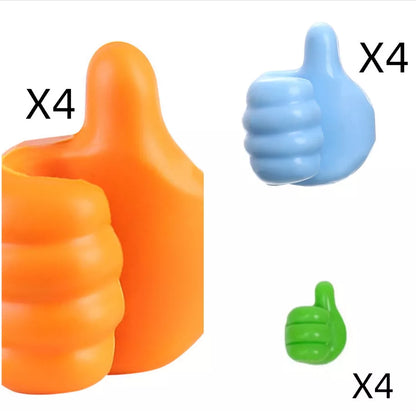 Silicone thumb wall hooks in various colors for organizing kitchen and bathroom items