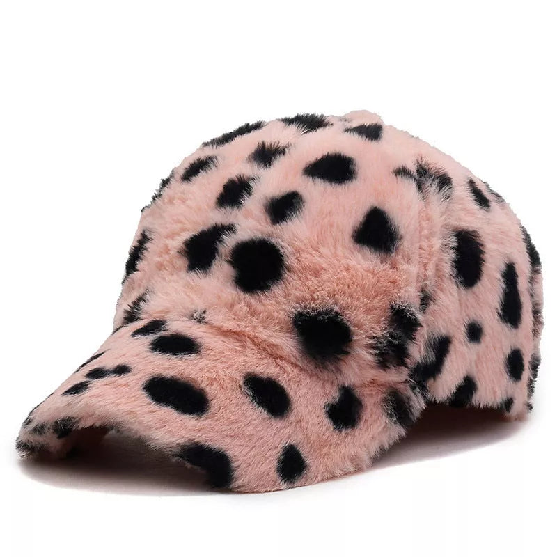 Adjustable leopard fleece baseball cap in various prints for winter wear
