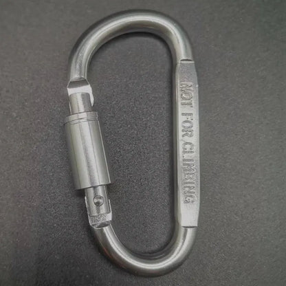 D-type aluminium climbing carabiner with screw-lock gate in bright black colour, 8cm flat design