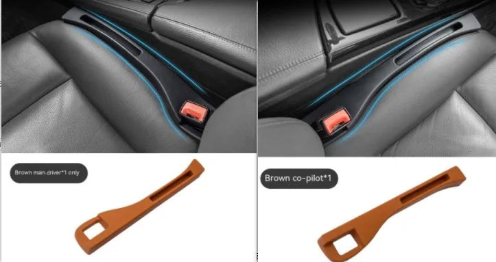 Black car seat gap storage box organiser pocket placed between vehicle seat and centre console