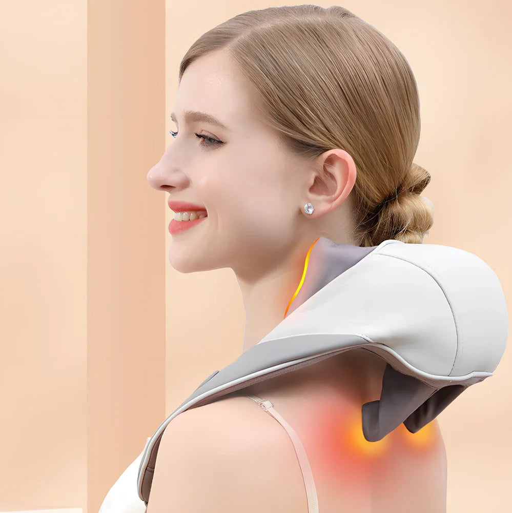 Black rechargeable cervical massage shawl with remote control for neck and shoulder pain relief