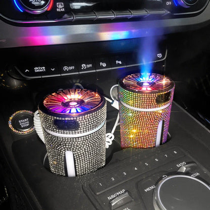 Luxurious car humidifier with LED lights, ultrasonic atomization, and aromatherapy diffuser capabilities for a calming in-vehicle experience
