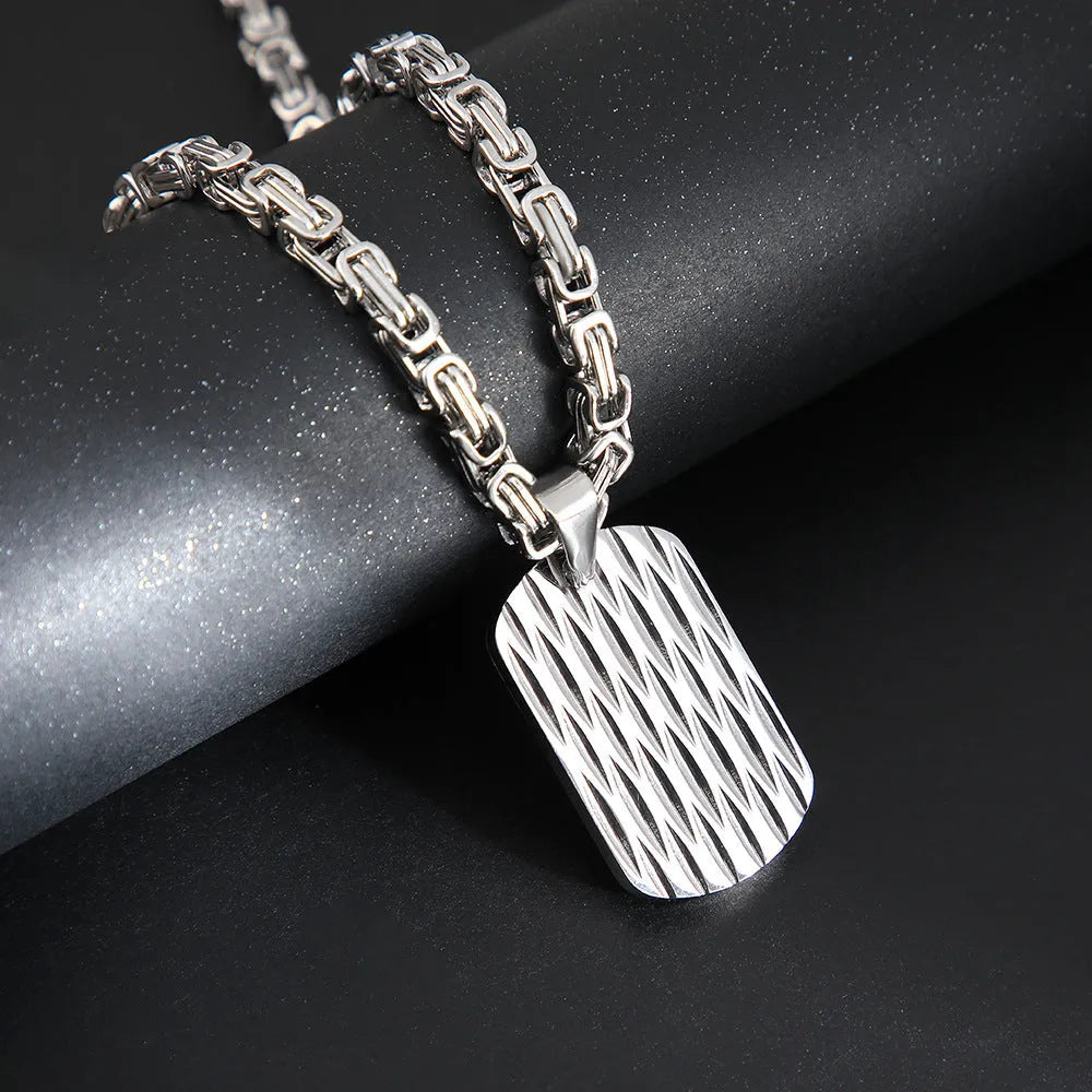 Men's titanium steel pendant necklace with water ripple geometric design on emperor chain in gold finish