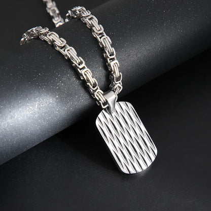 Men's titanium steel pendant necklace with water ripple geometric design on emperor chain in gold finish