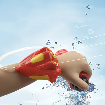 Red and blue hand-held water gun toy measuring 24cm length for children's outdoor water play