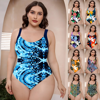 Conservative one-piece swimsuit with vest top and floral print for swimming and hot springs