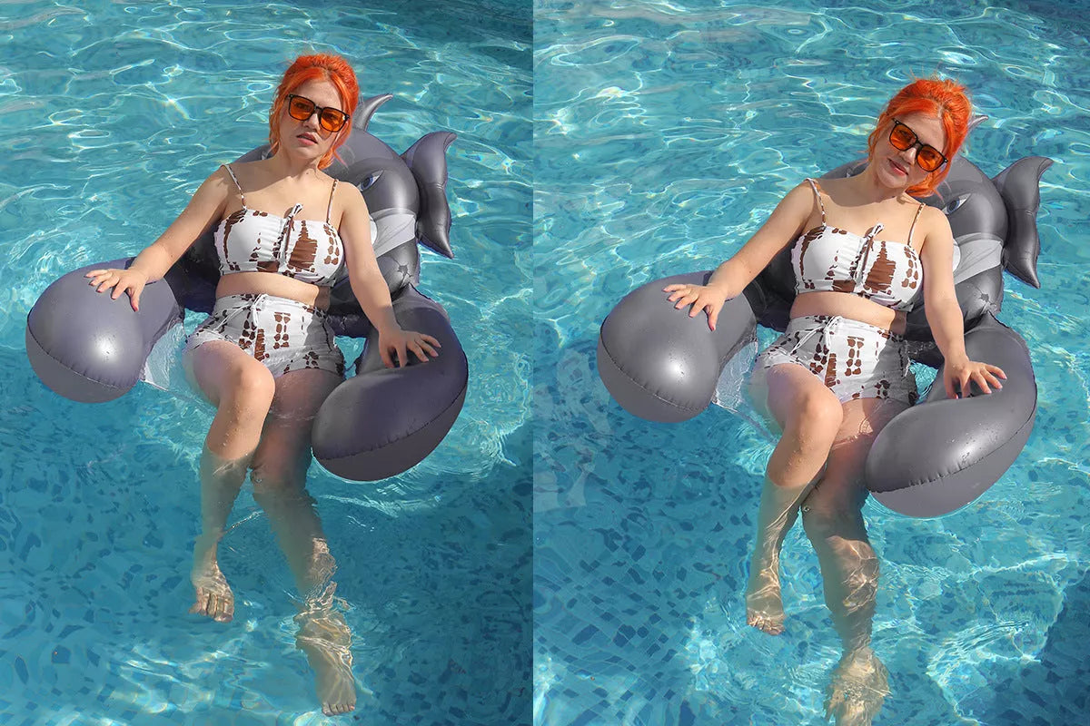 Animal-themed inflatable water hammock chair with net for pool and beach relaxation