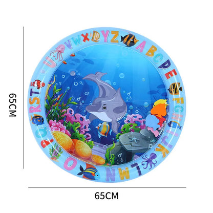 Thickened PVC water sensory playmat for pets with ocean fish design and floating toys.