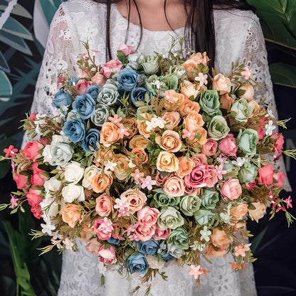 Artificial silk flower bouquet in seven colours with semi-manual construction