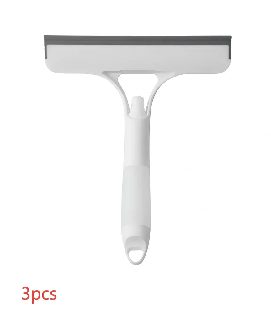 Double-sided plastic glass scraper in sky blue, 15cm long for removing household water stains