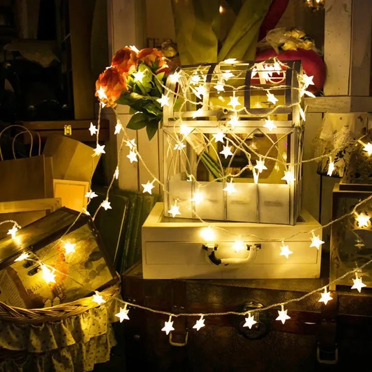3-metre LED star light string with 20 warm white bulbs in glass shells for indoor and outdoor decoration