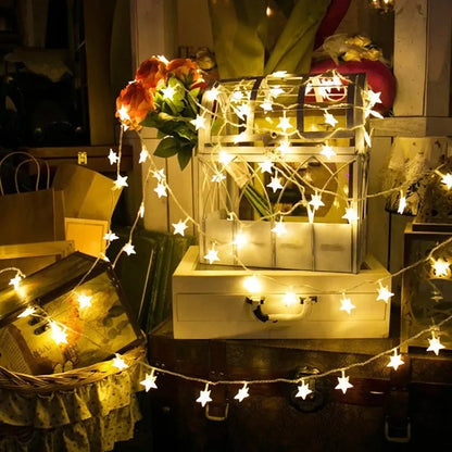3-metre LED star light string with 20 warm white bulbs in glass shells for indoor and outdoor decoration