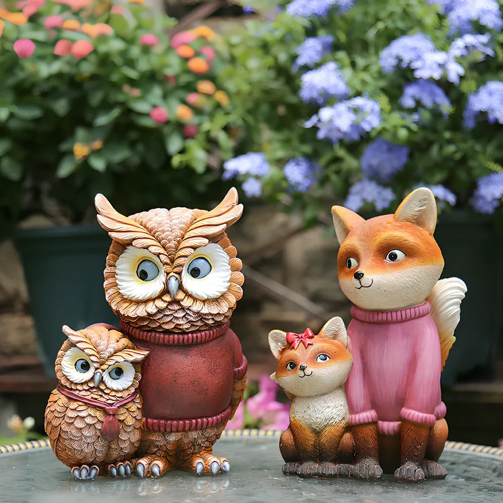 Cartoon resin animal hanging ornament for garden decor, style A fox shape in bright colours, 15cm height