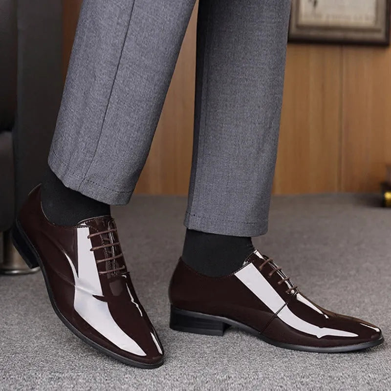 Men's black and brown square toe business formal shoes with PU leather upper