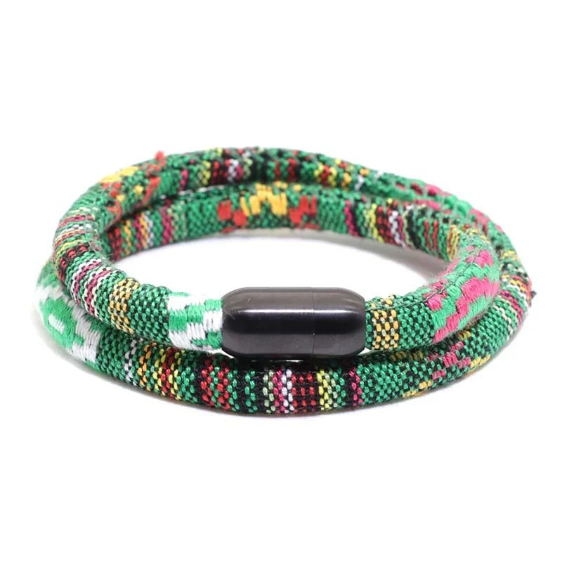 Stainless steel magnetic charm bracelet with geometric patterns in various colors
