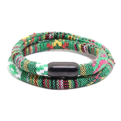 Stainless steel magnetic charm bracelet with geometric patterns in various colors