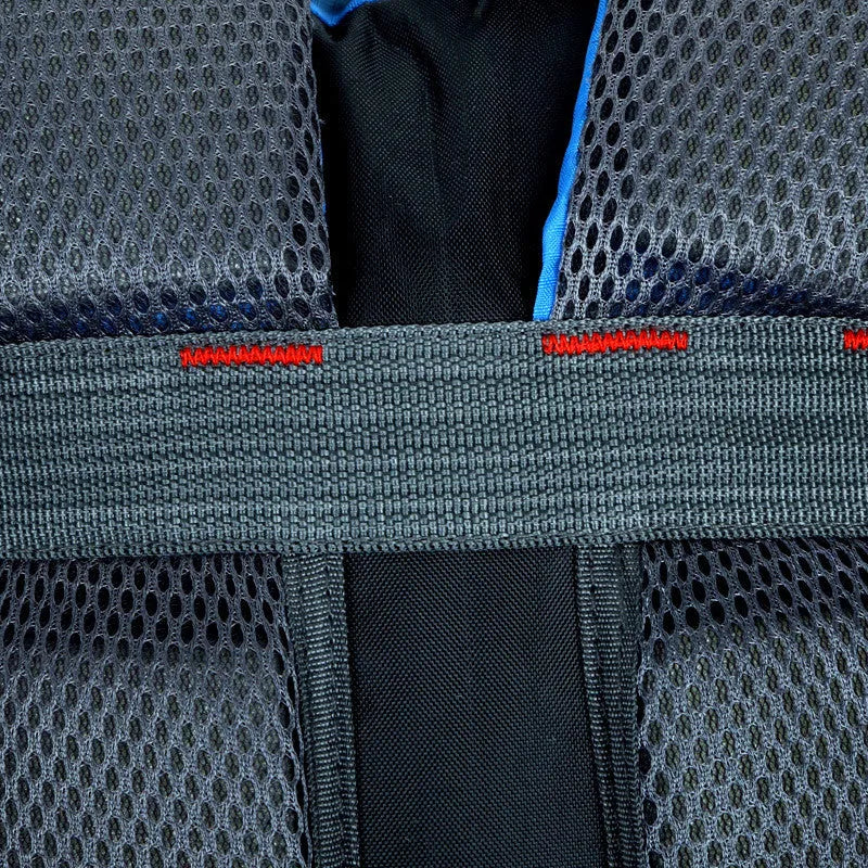 Large red outdoor travel backpack made of oxford cloth, showing front compartments and carrying straps.