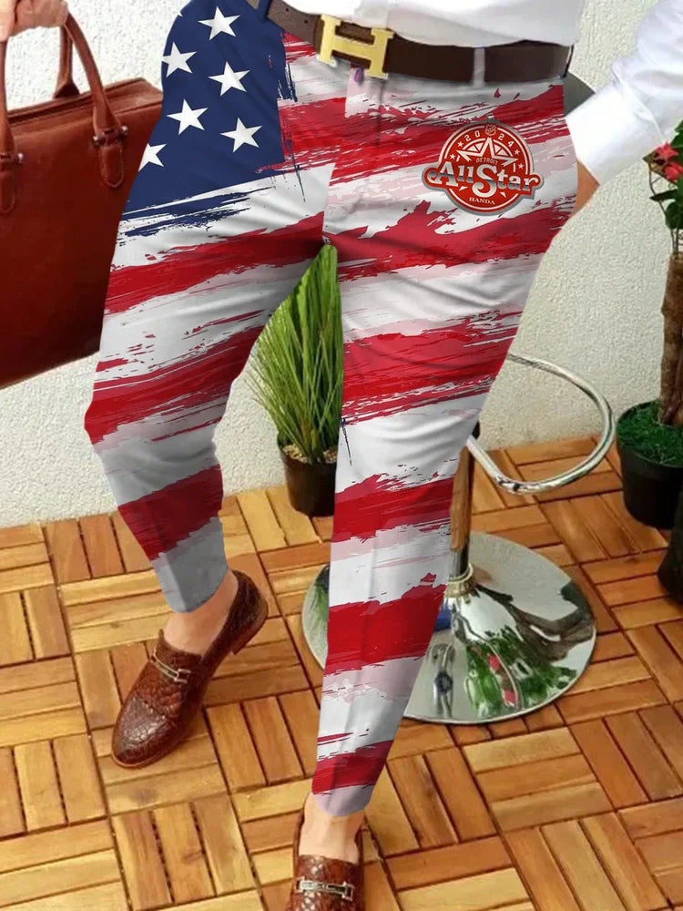 Men's plaid print straight-leg trousers in cotton blend, mid-waist fit, available S-XXXL with 2-3cm measurement allowance