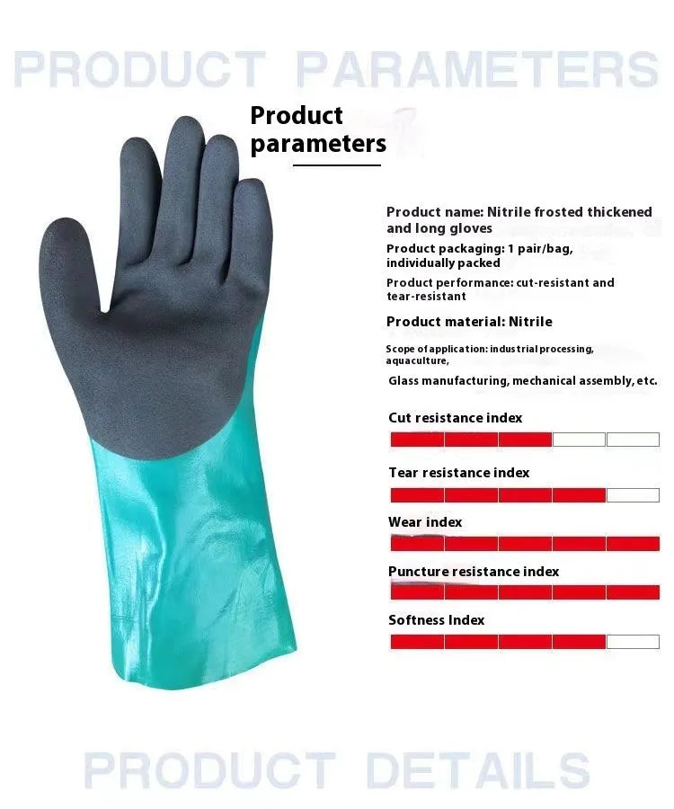 Women's navy blue nitrile waterproof fishing gloves with extended length for marine creature handling