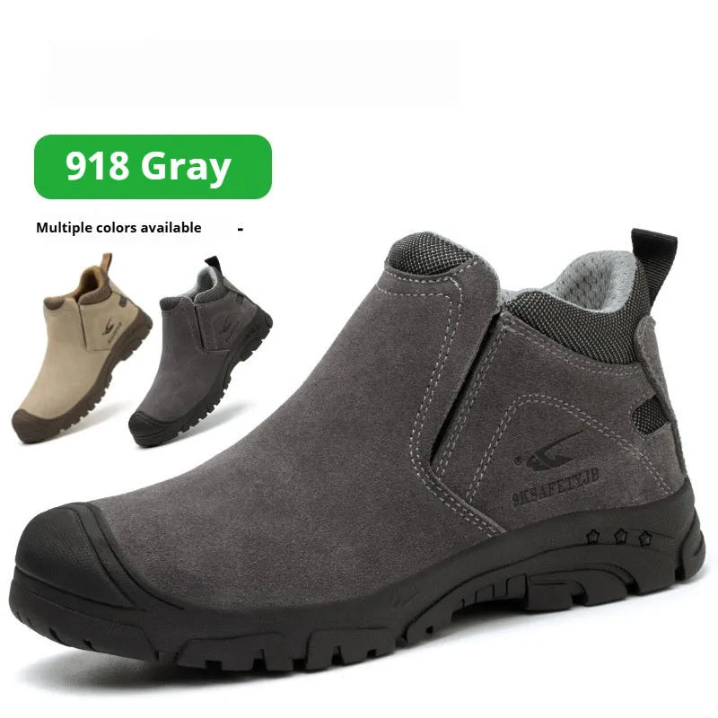 Low-top welder safety shoes with steel toe cap and lace-up closure in sand colour.