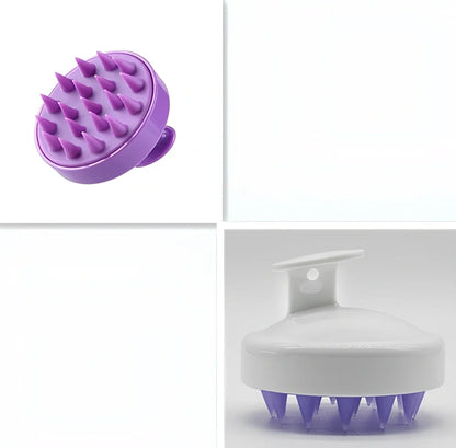 Black silicone shampoo brush with hook design measuring 8x8x7cm for scalp massage during hair washing