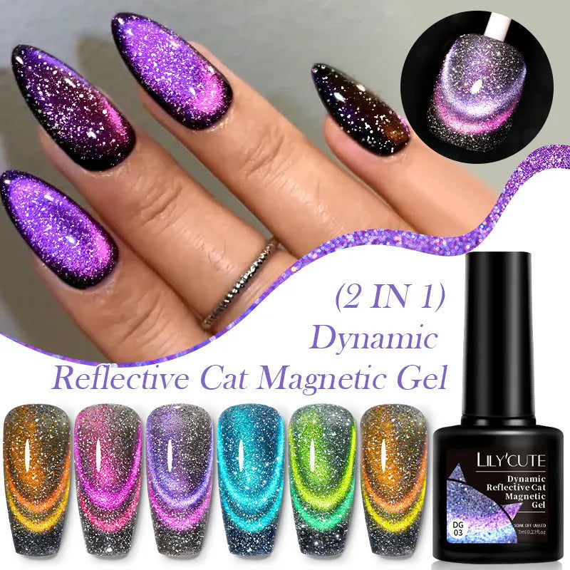 Diamond In The Debris Cat Eye Series UV Gel Polish bottles in six colours with glitter and fragments