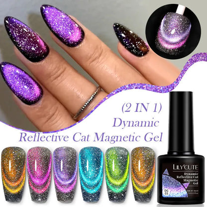 Diamond In The Debris Cat Eye Series UV Gel Polish bottles in six colours with glitter and fragments
