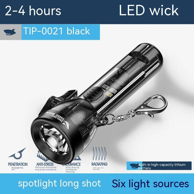 Black plastic USB rechargeable LED flashlight with compact portable design