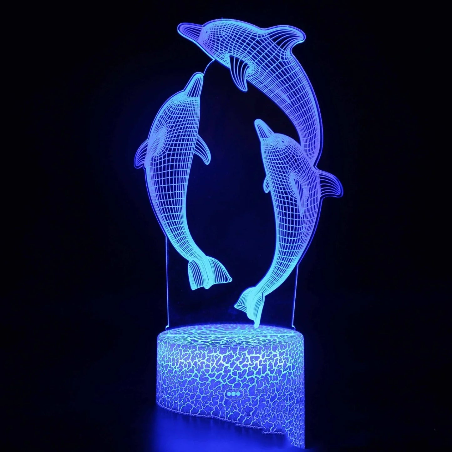 Dolphin series 3D LED night light with laser-engraved acrylic showing stereoscopic patterns