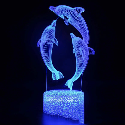 Dolphin series 3D LED night light with laser-engraved acrylic showing stereoscopic patterns